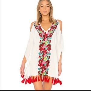 Show Me Your MuMu Jaden Embroidered Tassel Tunic Dress XS White Boho